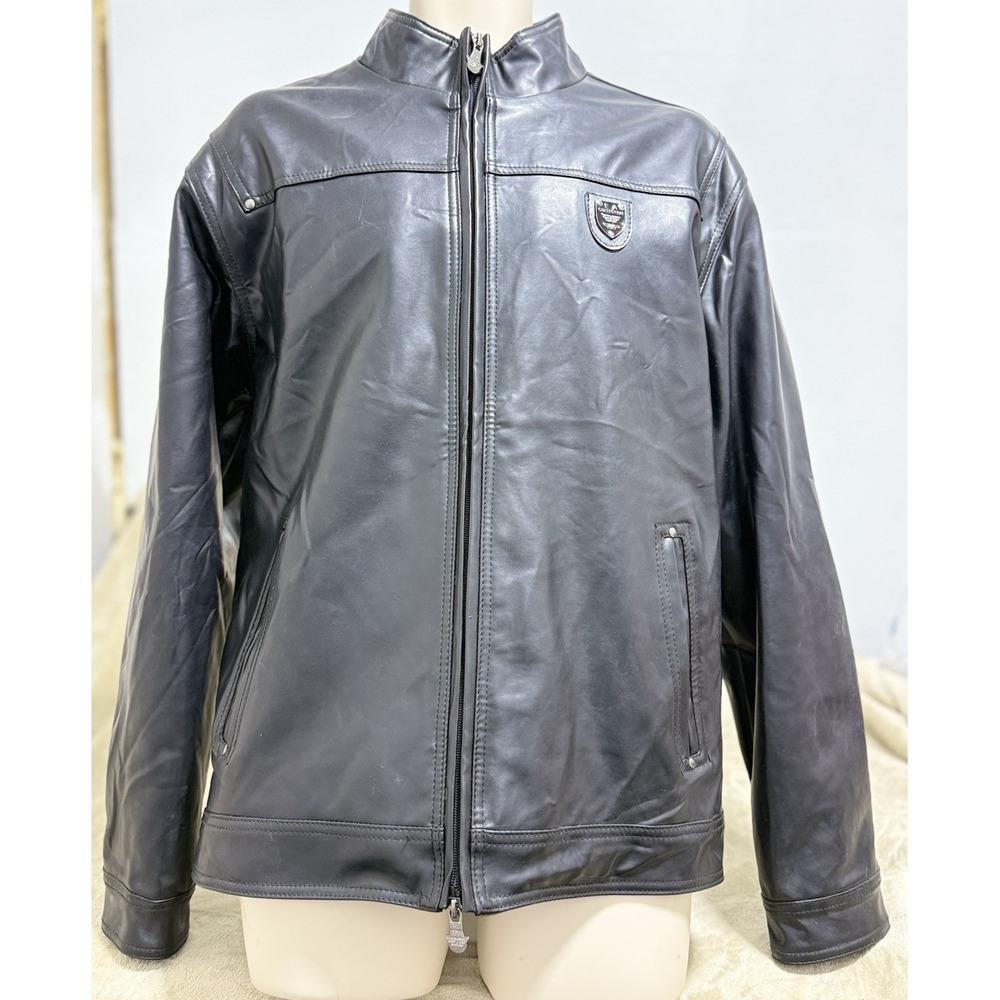 EA Collection Mens Black Leather Long Sleeve‎ Full-Zip Bomber  Jacket Size XL